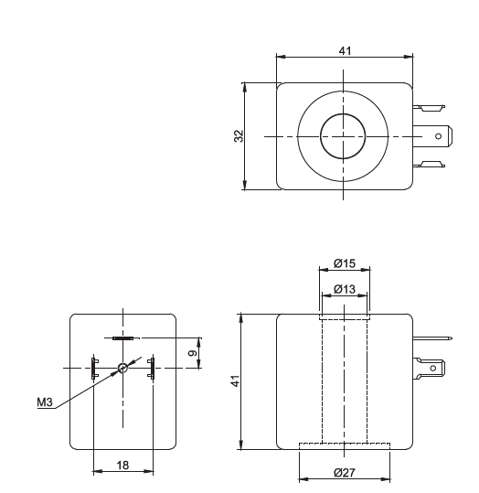 熱固性塑封類(lèi)空壓機(jī)排水閥電磁線(xiàn)圈結(jié)構(gòu)尺寸圖